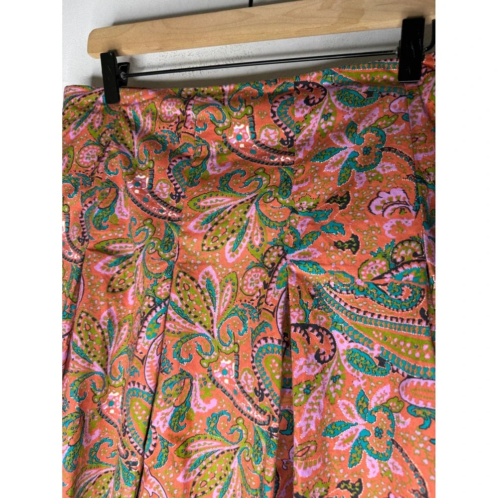 Gene Meyer cotton boho paisley knee‎ knife pleated swing vintage inspired 10